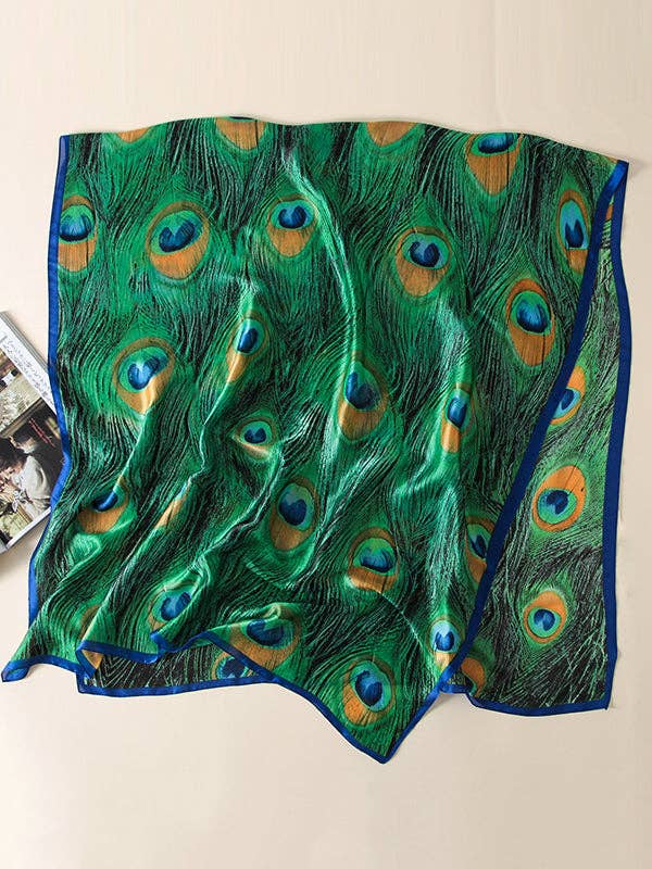 Peacock Printed Vegan Silk Scarf