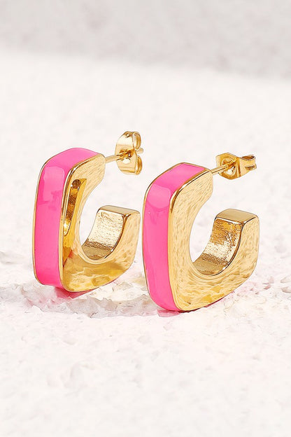 Geometric Hot Pink Hoop Earrings