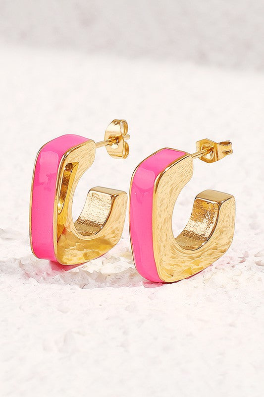 Geometric Hot Pink Hoop Earrings