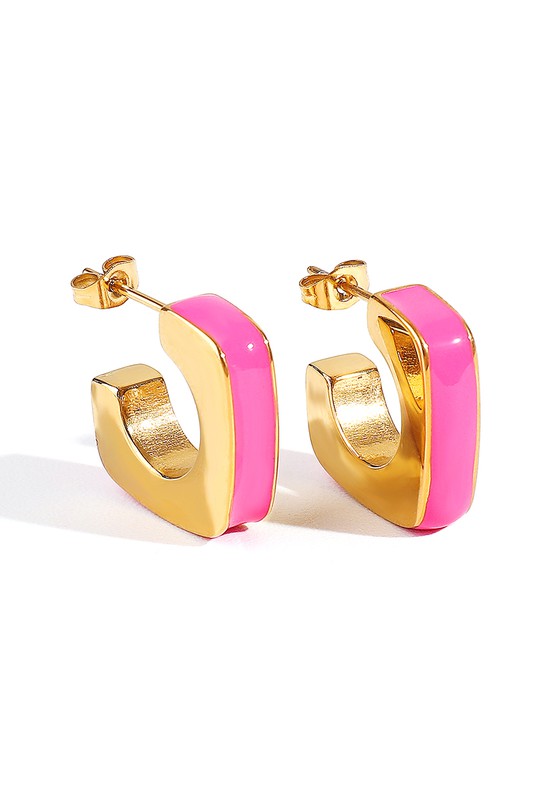 Geometric Hot Pink Hoop Earrings