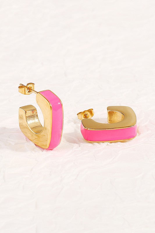 Geometric Hot Pink Hoop Earrings