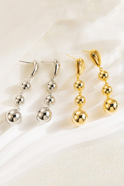 18K Gold-Plated Copper Ball Bead Dangle Earrings