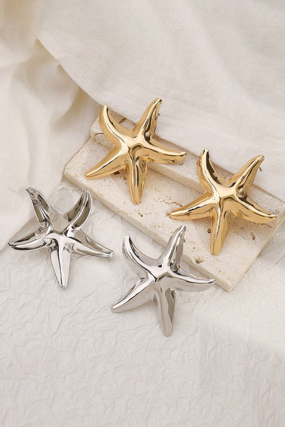 Polished Metal Starfish Dangle Earrings