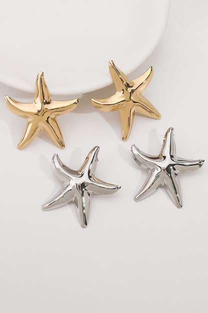 Polished Metal Starfish Dangle Earrings