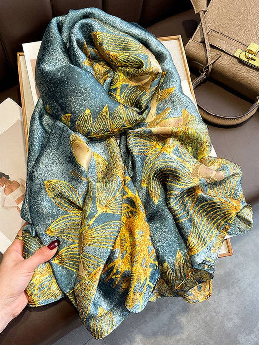 Leaf Printed Vegan Silk Scarf