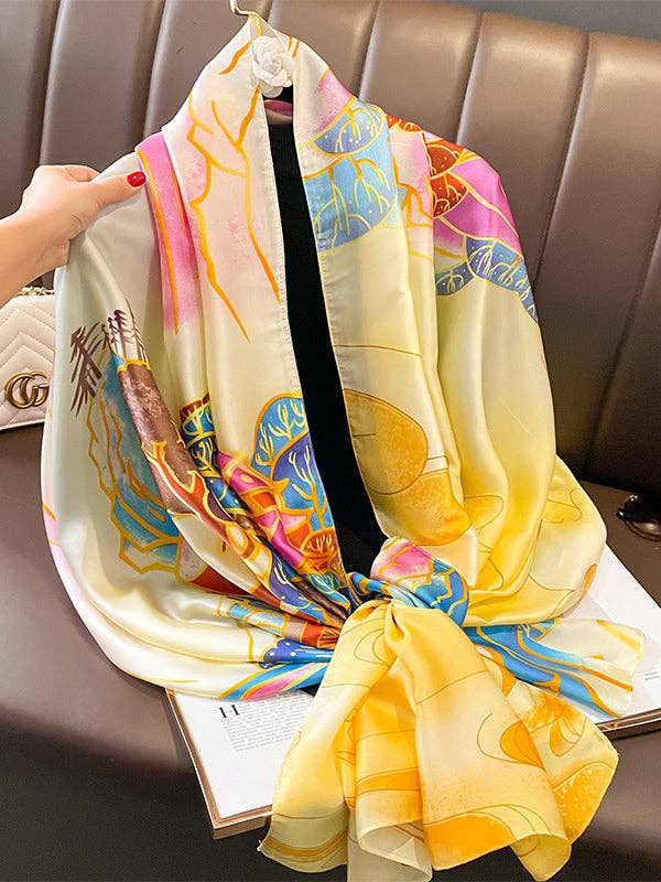 Oriental Landscape Printed Vegan Silk Scarf