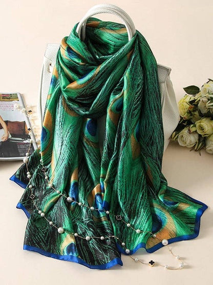 Peacock Printed Vegan Silk Scarf