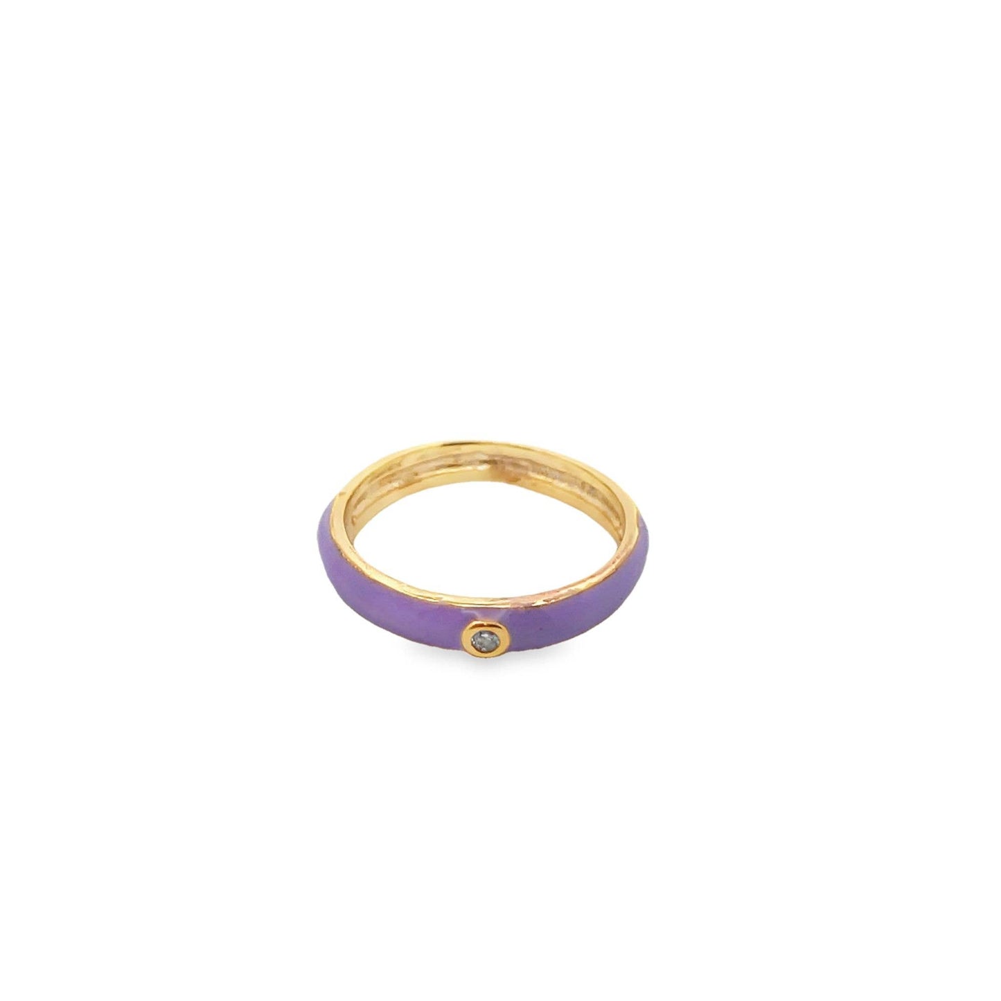 Enamel Ring Band With Single CZ Rhinestone