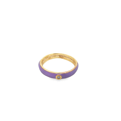 Enamel Ring Band With Single CZ Rhinestone