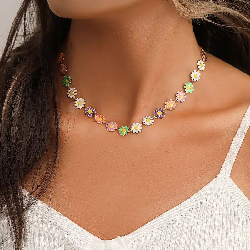 Daisy Flower Stainless Steel Choker Necklace