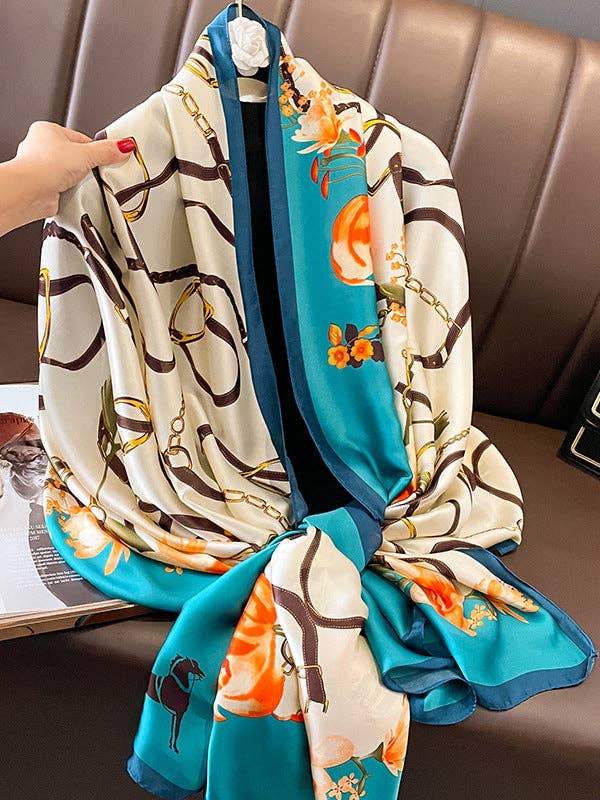 Buckle & Straps Floral Printed Vegan Silk Scarf