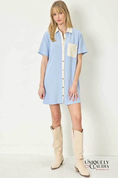 Alexa Vegan Leather Trim Shirt Dress | Uniquely Claudia Boutique