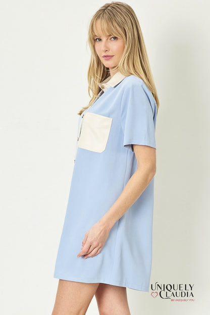 Alexa Vegan Leather Trim Shirt Dress | Uniquely Claudia Boutique