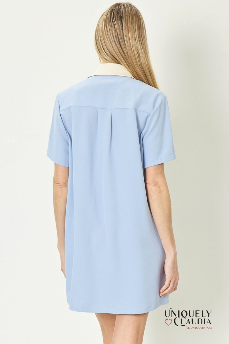 Alexa Vegan Leather Trim Shirt Dress | Uniquely Claudia Boutique