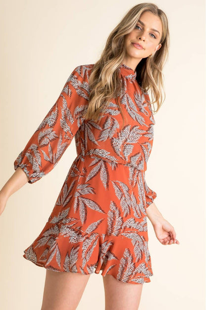 Amberliss Leaf Print High-Neck Dress | Uniquely Claudia Boutique