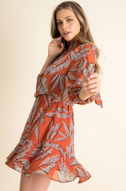 Amberliss Leaf Print High-Neck Dress | Uniquely Claudia Boutique