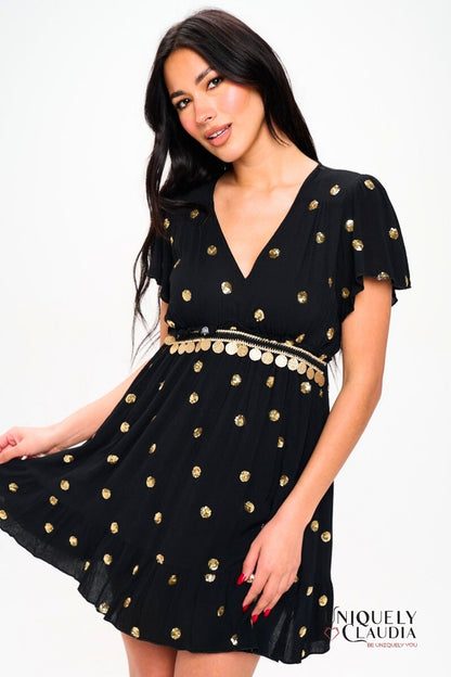 Amirah Embellished Empire Waist Mini Dress | Uniquely Claudia Boutique