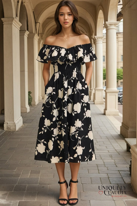 Andreina Floral Ruffled Midi Dress | Uniquely Claudia Boutique