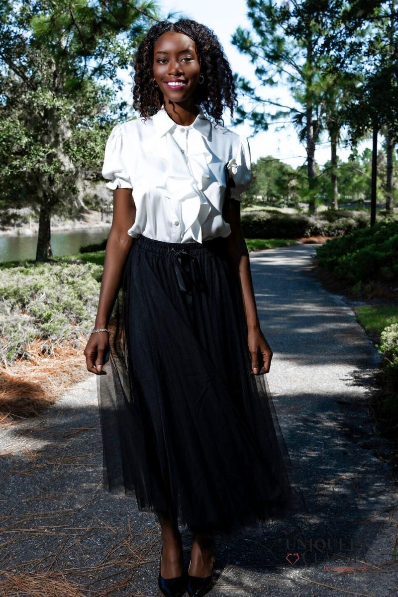 Black tulle shop midi skirt outfit