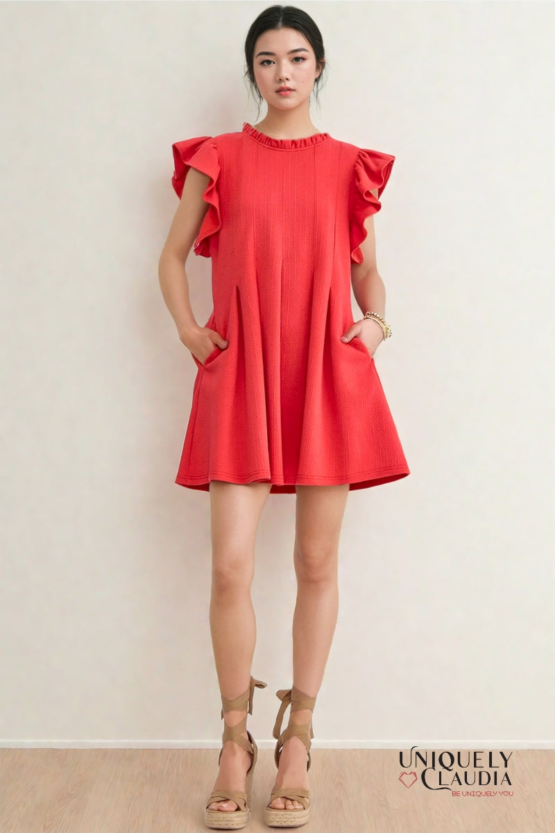 Becca Ruffle Sleeve Textured Mini Dress | Uniquely Claudia Boutique
