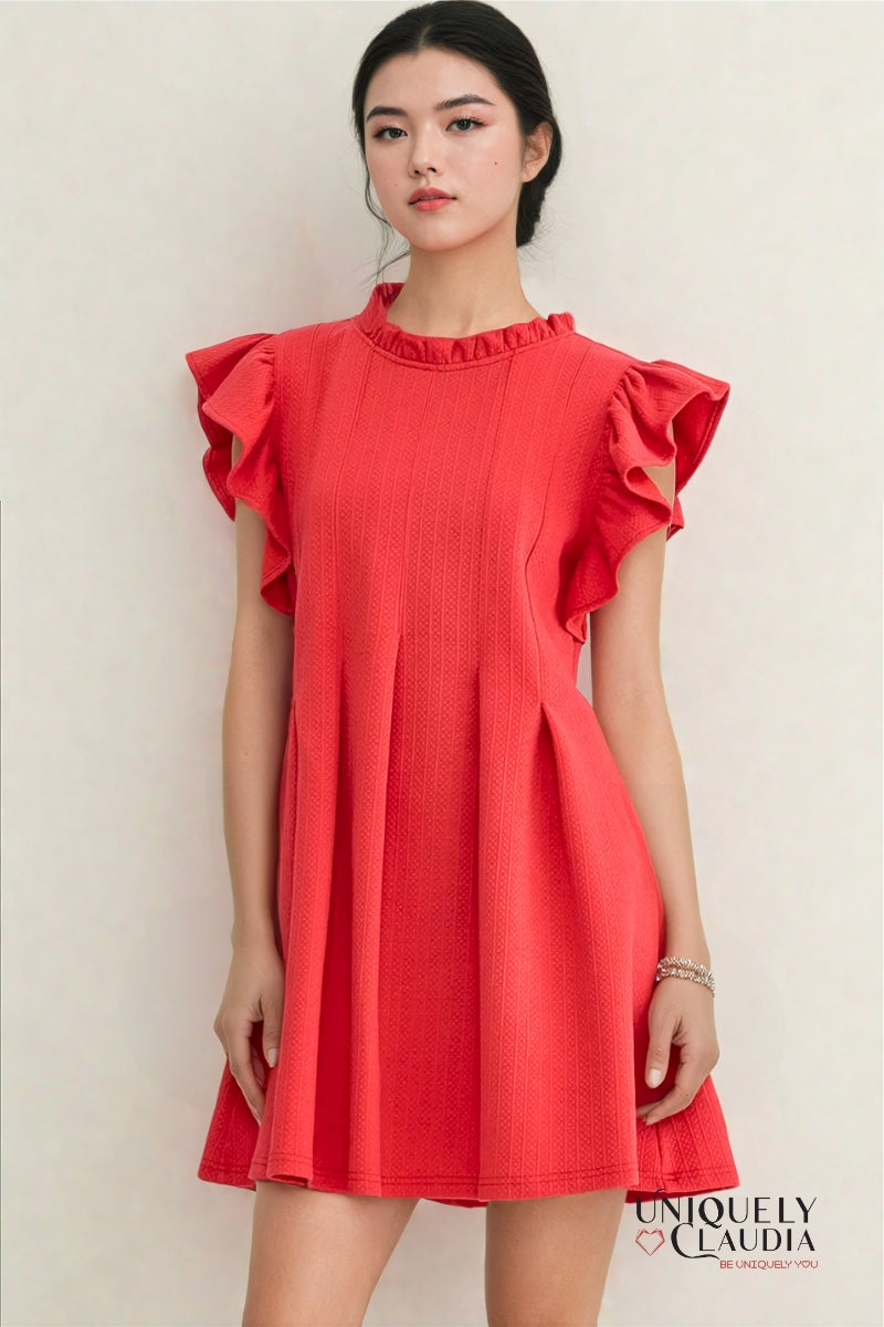 Becca Ruffle Sleeve Textured Mini Dress | Uniquely Claudia Boutique