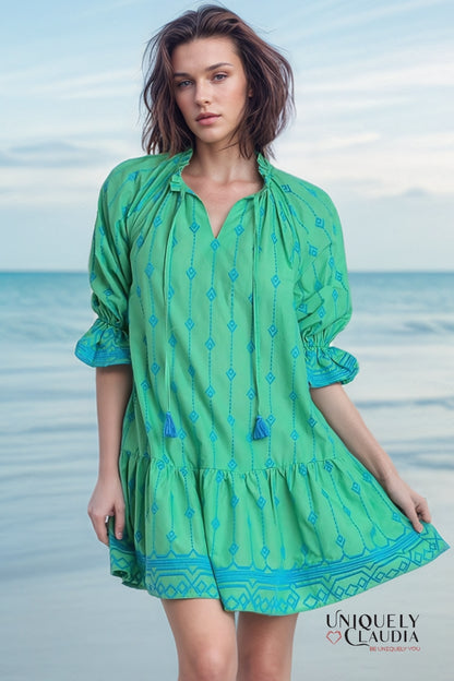 Brielle Embroidered Contrast A-Line Dress | Uniquely Claudia Boutique