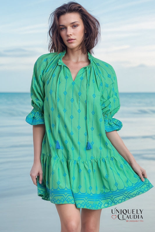 Brielle Embroidered Contrast A-Line Dress | Uniquely Claudia Boutique