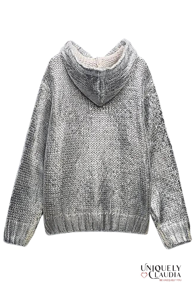 Casey Chic Metallic Foil Knit Hooded Sweater | Uniquely Claudia Boutique