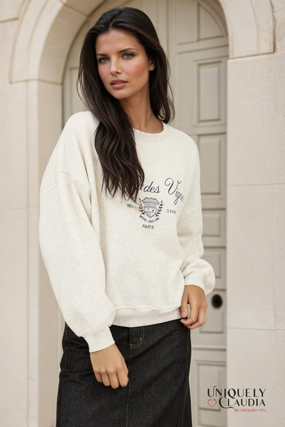 Chateau Des Vignes Embroidered Crewneck Sweatshirt | Uniquely Claudia Boutique 