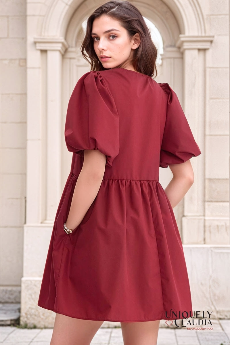 Dalila Puff Sleeves Bow Detail Mini Dress | Uniquely Claudia Boutique