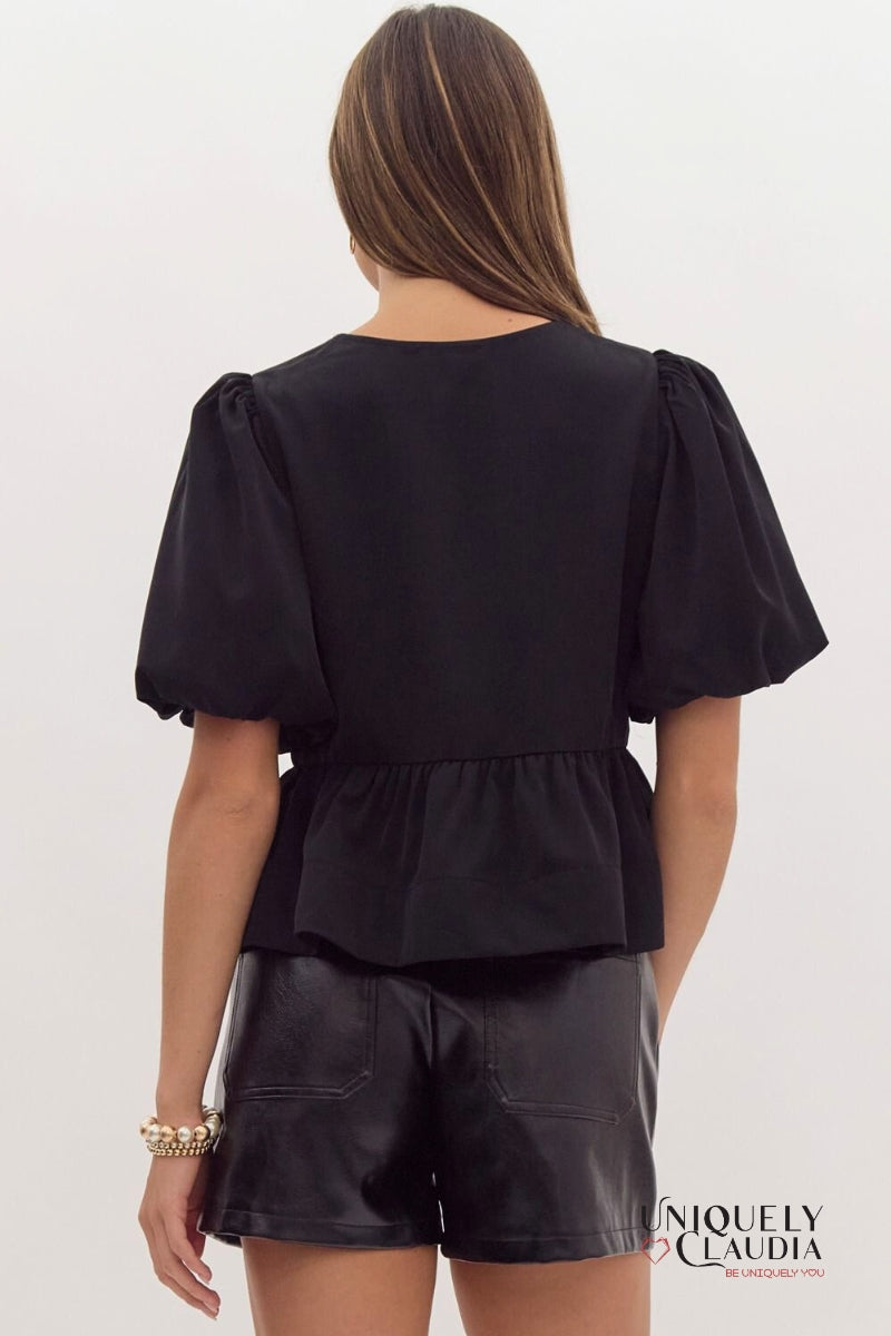 Danielle Puff Sleeves Bow Detail Top | Uniquely Claudia Boutique