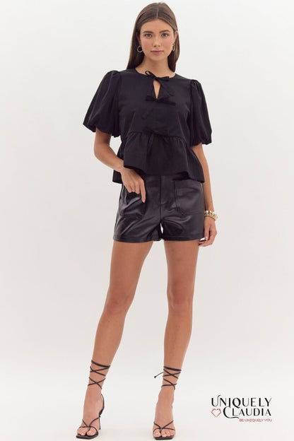 Danielle Puff Sleeves Bow Detail Top | Uniquely Claudia Boutique