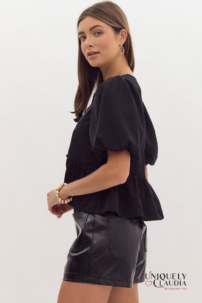 Danielle Puff Sleeves Bow Detail Top | Uniquely Claudia Boutique