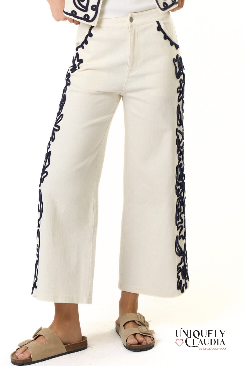 Elaine Detailed Ivory Denim Pant | Uniquely Claudia Boutique