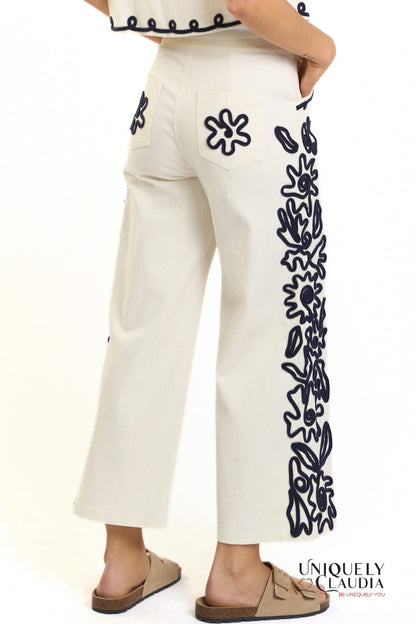 Elaine Detailed Ivory Denim Pant | Uniquely Claudia Boutique