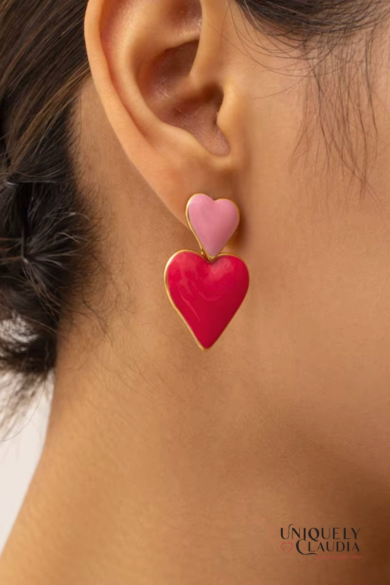 Enamel Hearts Stainless Steel Dangle Earrings | Uniquely Claudia Boutique