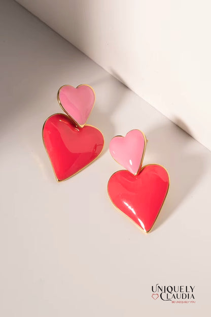 Enamel Hearts Stainless Steel Dangle Earrings | Uniquely Claudia Boutique