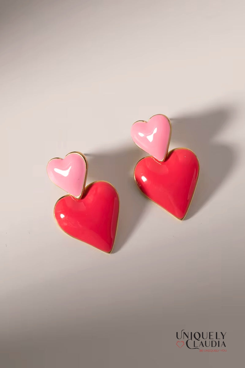 Enamel Hearts Stainless Steel Dangle Earrings | Uniquely Claudia Boutique