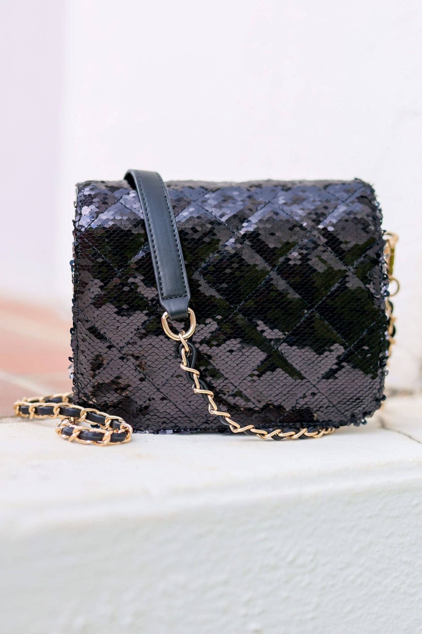 Evelyn Crossbody BLACK SEQUIN | Uniquely Claudia Boutique 