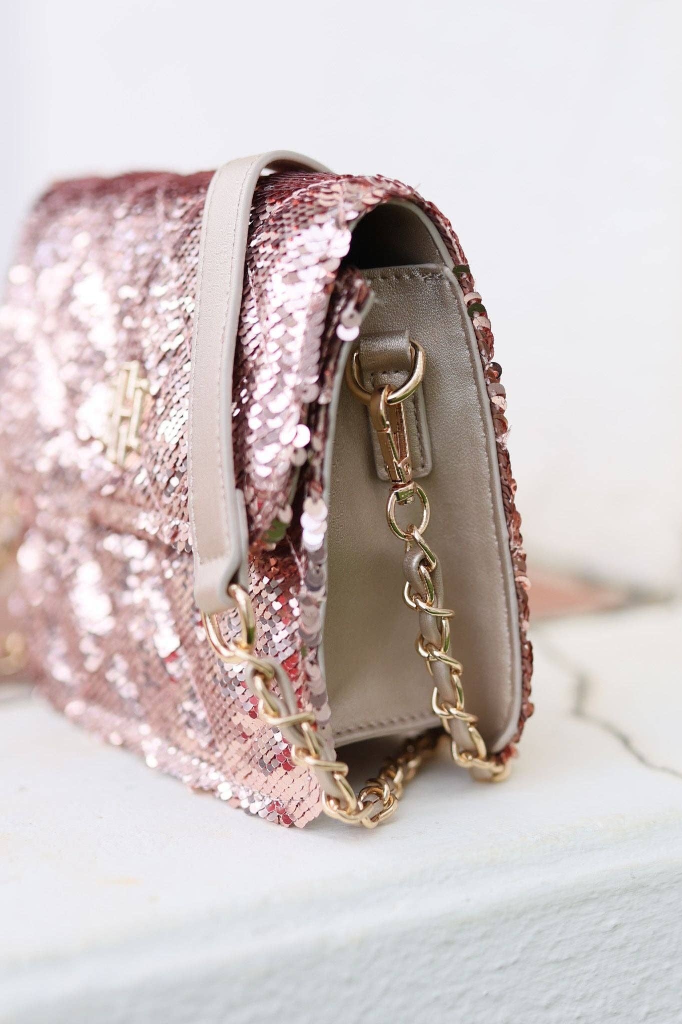 Evelyn Crossbody Champagne Sequin | Uniquely Claudia Boutique 