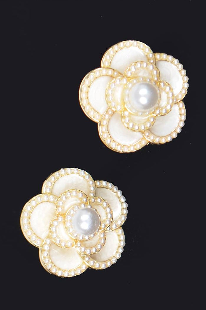 Faux Pearl Enamel Flower Stud Earrings | Uniquely Claudia Boutique