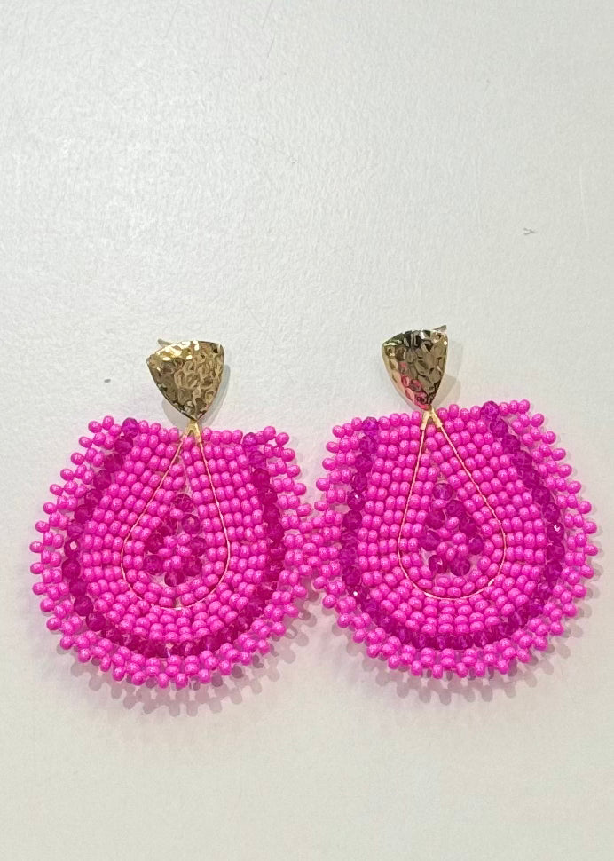 Marianna Hot Pink Teardrop Beaded Earrings