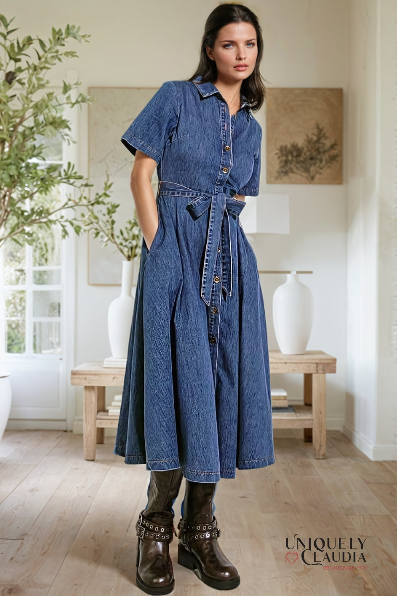 Gisselle Washed Denim Midi Dress | Uniquely Claudia Boutique 