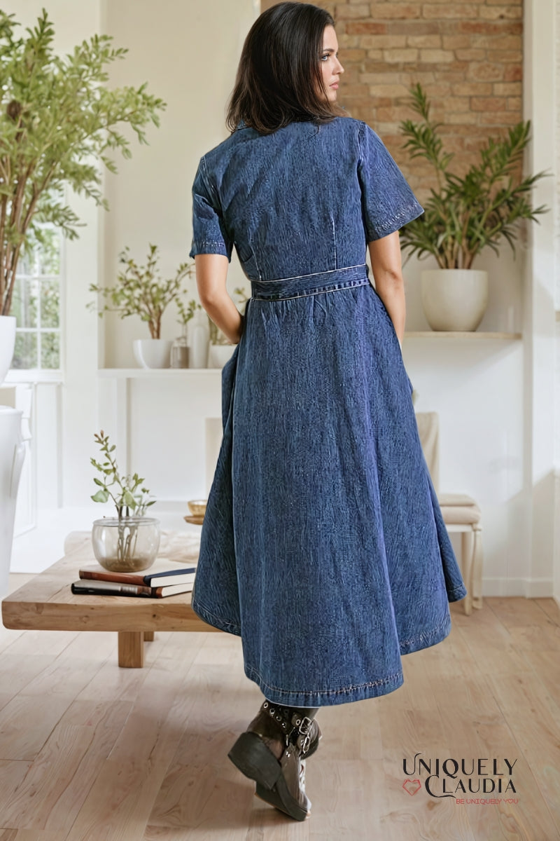 Gisselle Washed Denim Midi Dress | Uniquely Claudia Boutique 