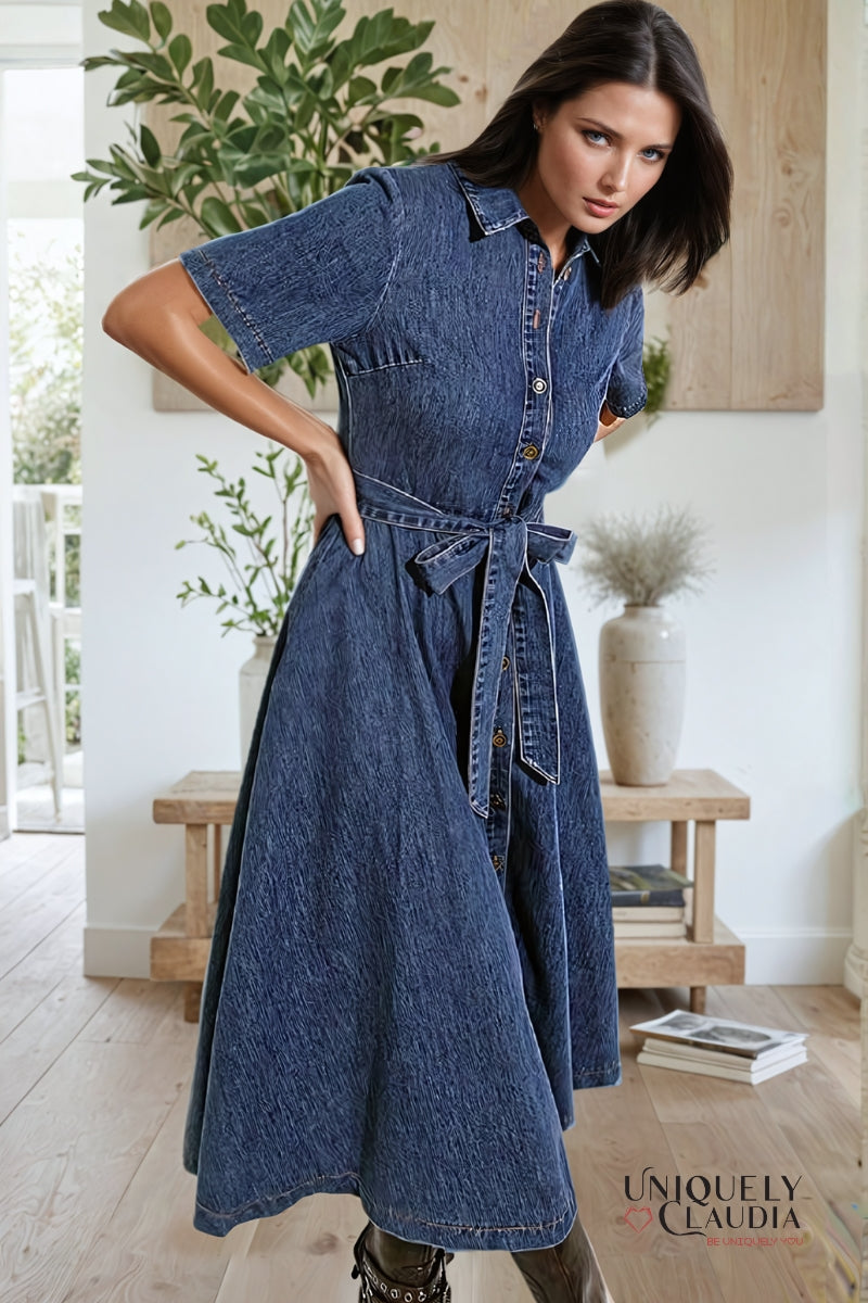 Gisselle Washed Denim Midi Dress | Uniquely Claudia Boutique 