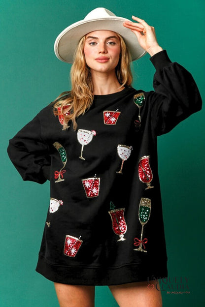 Holiday Cheer Embellished Sweatshirt Dress | Uniquely Claudia Boutique 