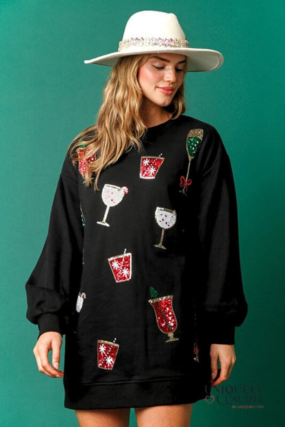 Holiday Cheer Embellished Sweatshirt Dress | Uniquely Claudia Boutique 