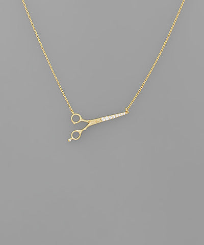 Pave Rhinestone Scissor Pendant Gold-Plated Necklace