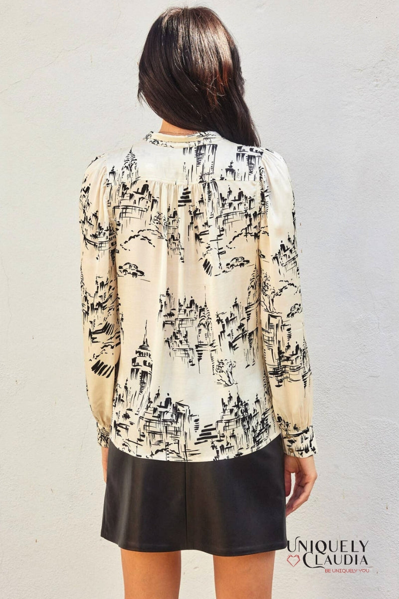 Janet Printed Bishop Sleeve Blouse | Uniquely Claudia Boutique 