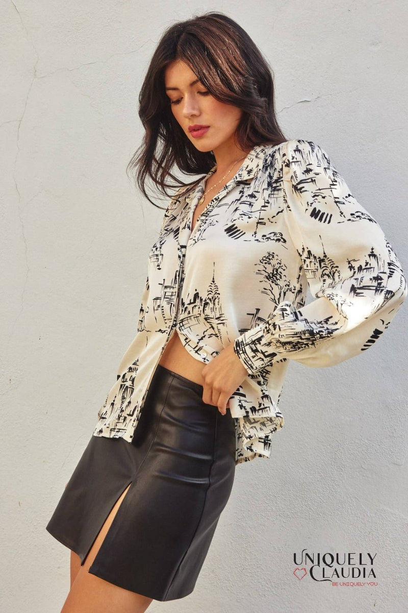 Janet Printed Bishop Sleeve Blouse | Uniquely Claudia Boutique 